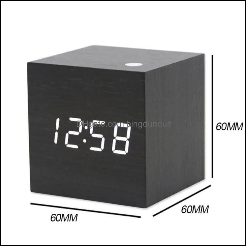 mini digital wooden led alarm clock wood retro glow clocks desktop table decor voice control snooze function desk calender