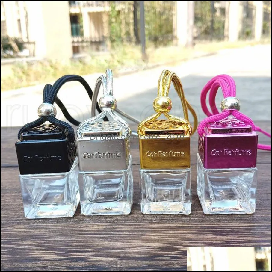 cube hollow car perfume bottle rearview ornament hanging air freshener essential oils diffuser fragrance empty glass bottle pendant