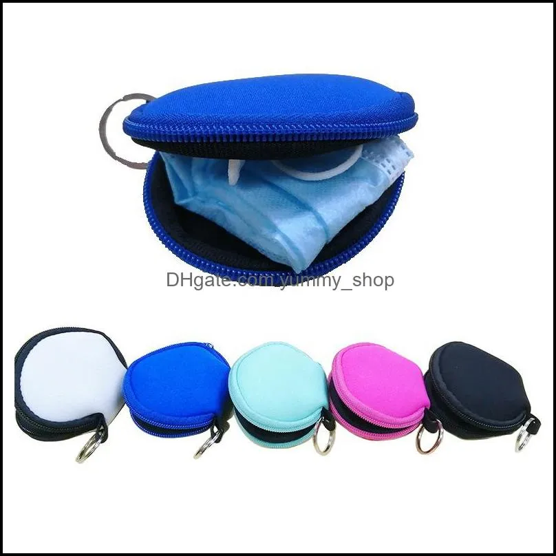 neoprene waterproof zipped coin pouch mask holder earbud case with keyring earphone pouch for kids 1318 v2