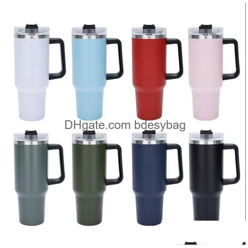 40oz stainless steel tumbler with handle lid straw big capacity beer mug water bottle powder coating outdoor camping cup vacuum insulated drinking water bottles