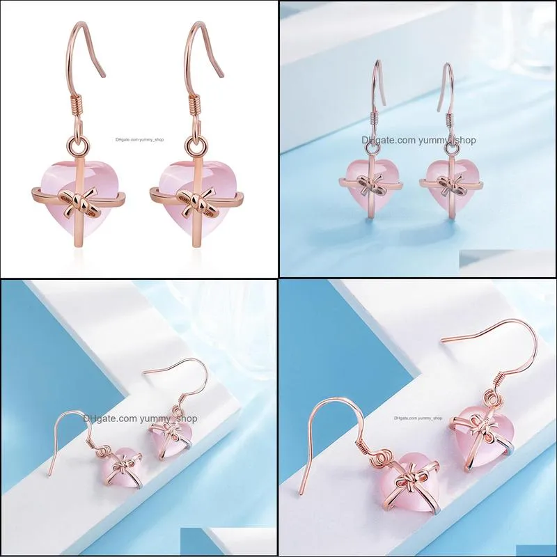 love heart earrings for women girl jewelry natural gem stone drop earring rose gold wedding earrings