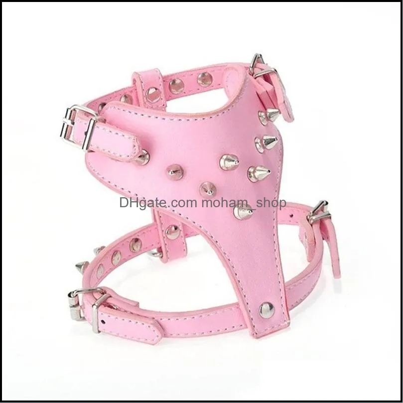puppy cat chest collar pu leather sturdy dog harness rivet decorative pet leashes for dogs supplies accessories many colors 16 5wn c