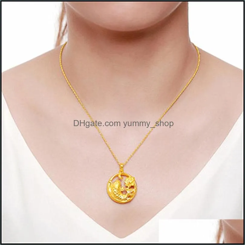 creative sand face lotus fish pendant brass gold plated sandblasted lotus koi fish pendant necklace