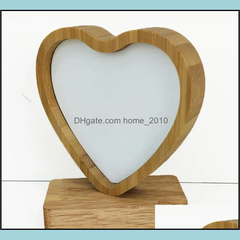 bamboos sublimation blank frame with base diy double sided wood love heart round frames magnetism picture painting decoration sn3885
