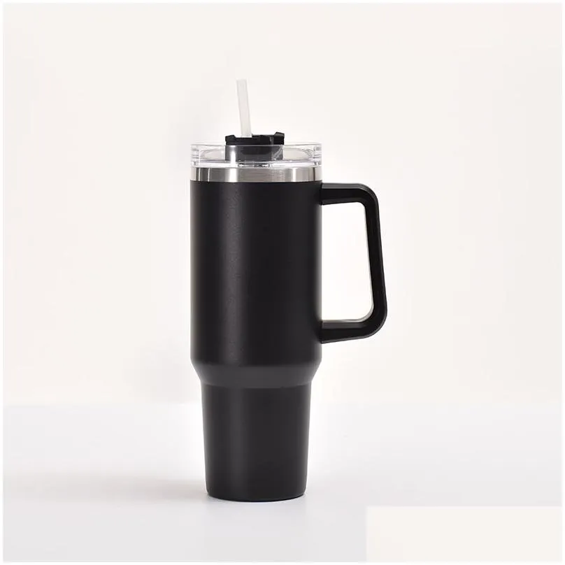 40oz stainless steel tumbler with handle lid straw big capacity beer mug water bottle powder coating outdoor camping cup vacuum