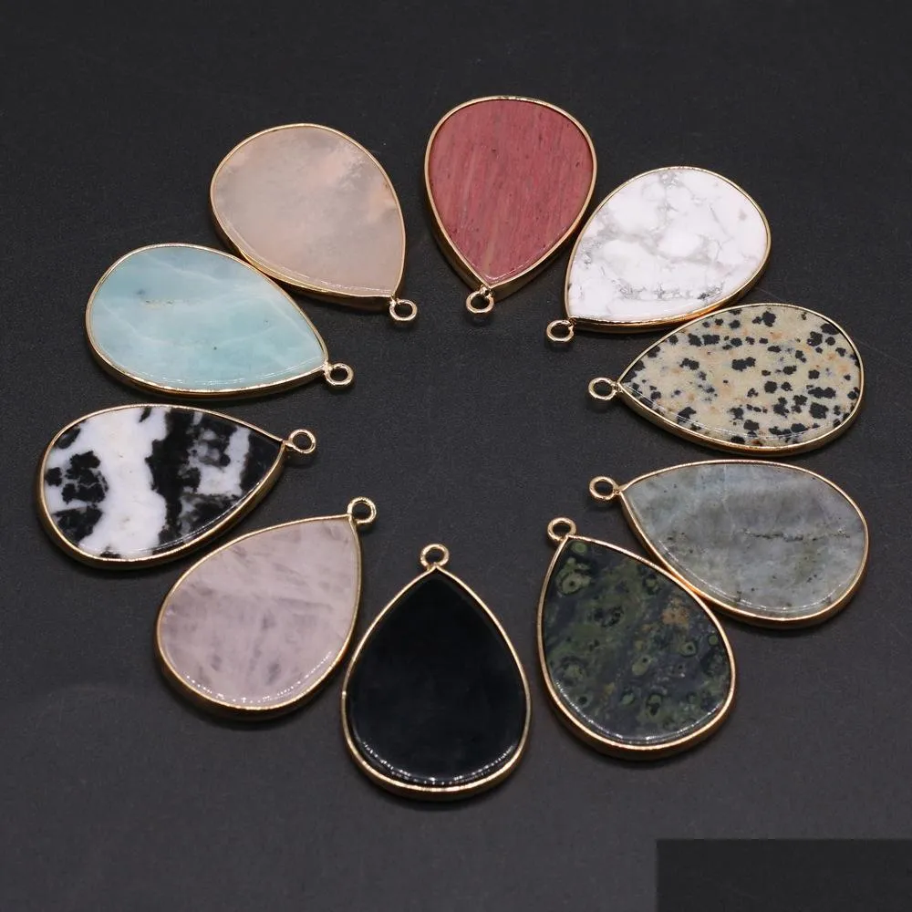 waterdrop healing labradorite semiprecious stone charms turquoise bed wooden quartz crystal pendant diy necklace women fashion jewelry finding