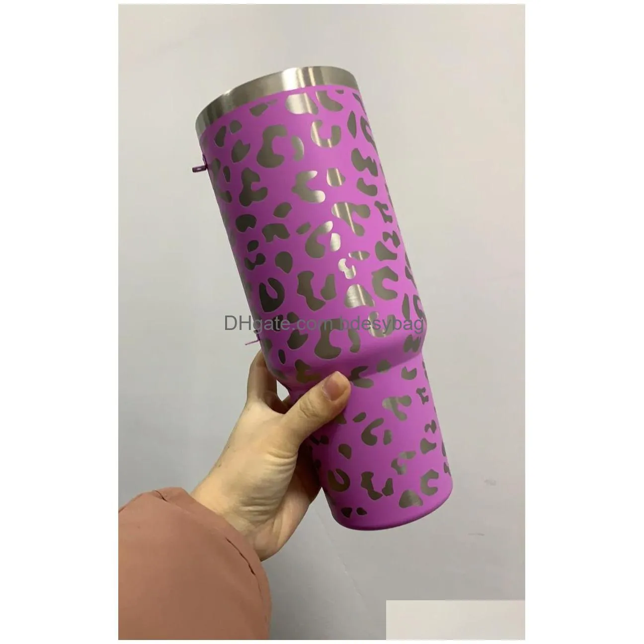 40oz stainless steel tumbler with handle lid straw big capacity beer mug leopard water bottle stanley outdoor camping cup vacuum insulated drinking cups