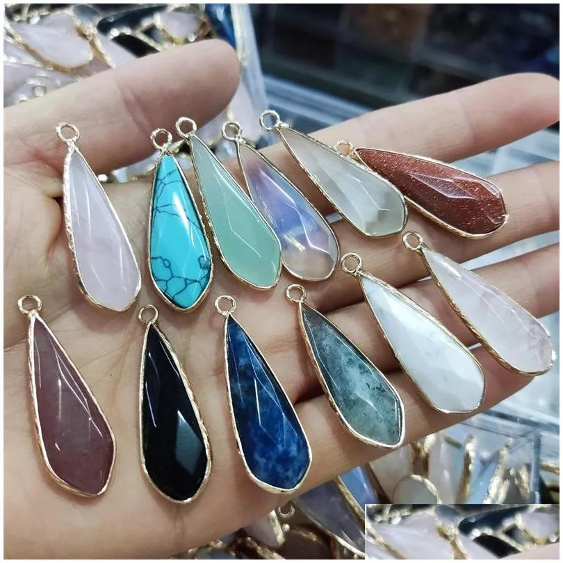 gold edge natural crystal geometry stone charms rose quartz pendants trendy for jewelry making wholesale