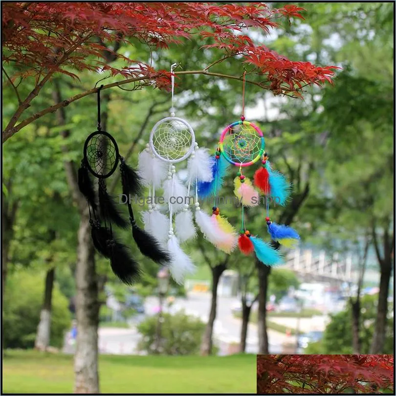 originality study room dream net catcher home furnishing wall hanging wind chime natural colorful fluff feather handmade decorate 5 5sj