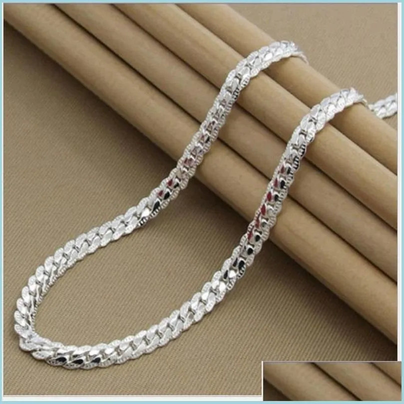 5mm side chain silver necklace fashion luxury jewerly 18k yellow gold cuban chain for women and men 20inch 709 q2