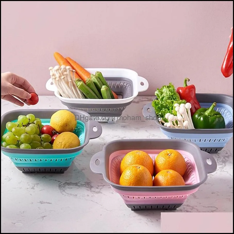 fruit vegetable tools creative household retractable silicone multifunctional kitchen vegetable and drainage storage basket