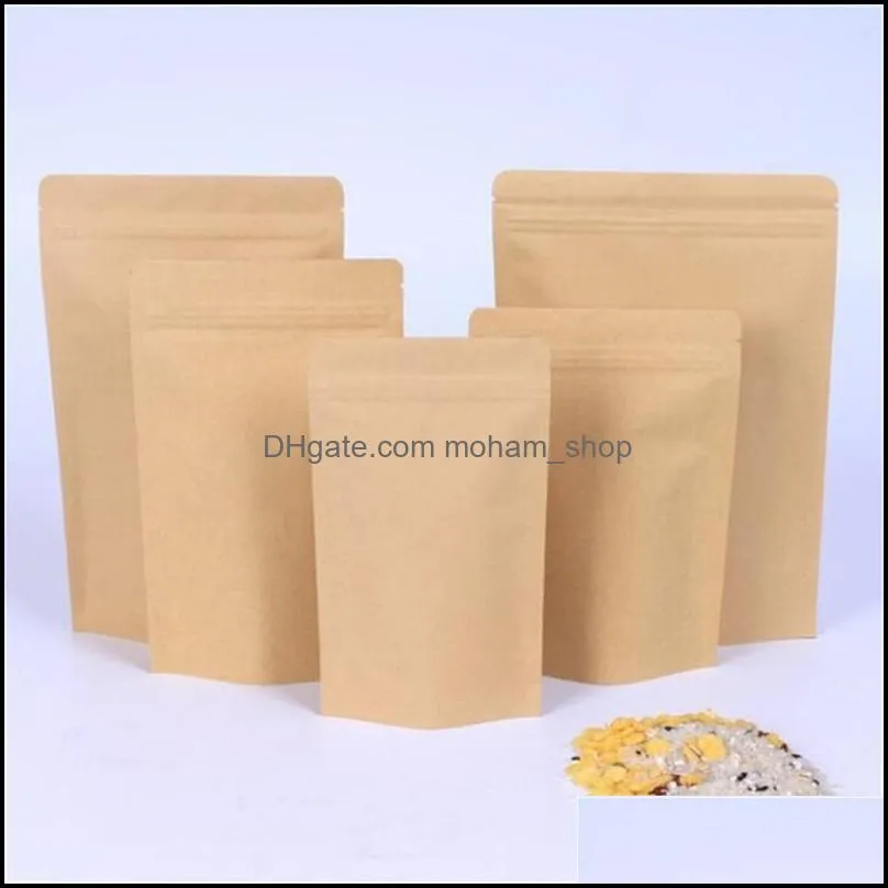 11 sizes brown kraft paper standup bags heat sealable resealable zip pouch inner foil food storage packaging bag with tear notc 4 l2