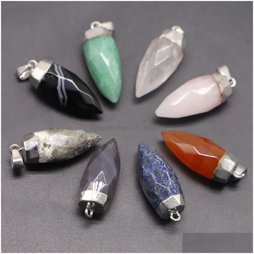 natural stone pendants silver gold cone healing pendulum charms faceted grey agate onyx reiki crystal diy jewelry making