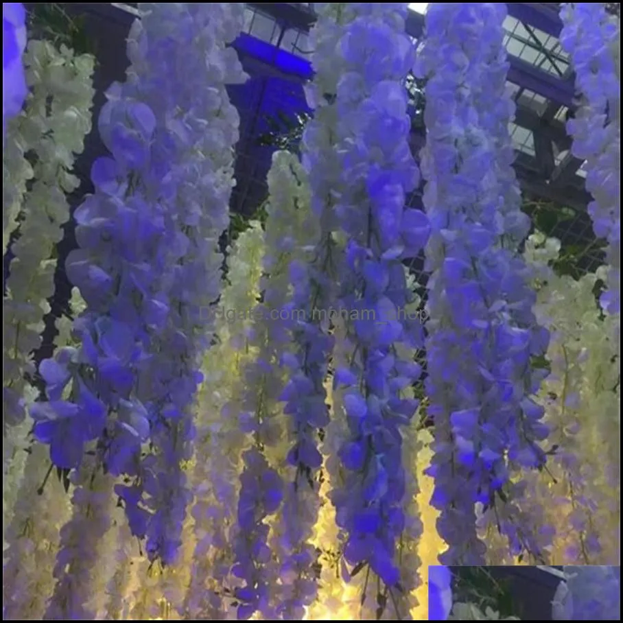 24 colors elegant artificial flower wisteria flowers vine 34cm home garden wall hanging diy rattan centerpiece xmas party wedding decoration