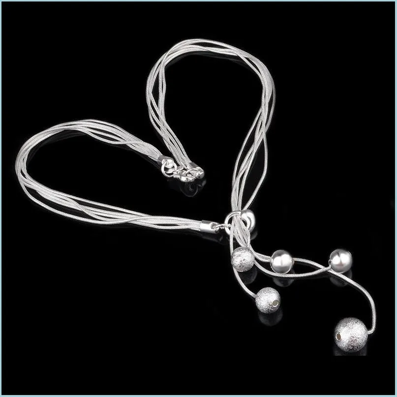 fashion elegant ladies necklace 925 small ball pendant long necklace mulit chain silver plated jewelry loving gift 875 q2