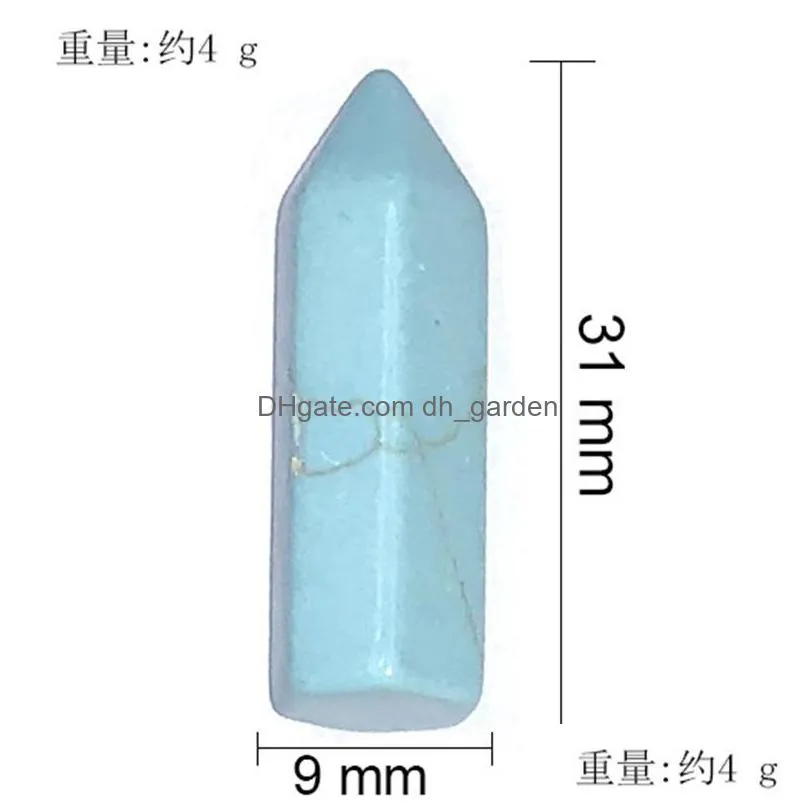 fashion chakra natural stone hexagon prism bullet shape aventurine rose quartz charm for jewelry making 9x31mm