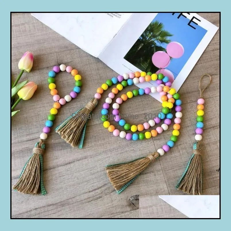 pastoral beaded tassel string colourful wood bead pendant home decor hemp rope tassels wooden beads pendants farmhouse handmade