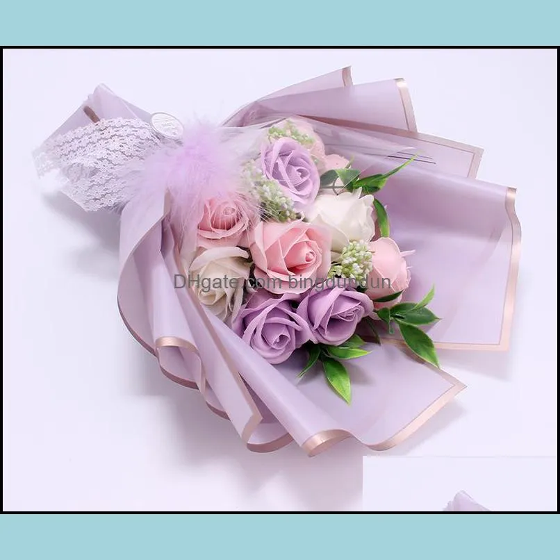 11pcs handmade creative soap flowers rose bouquet gift box simulation decorative flower valentines day birthday decor