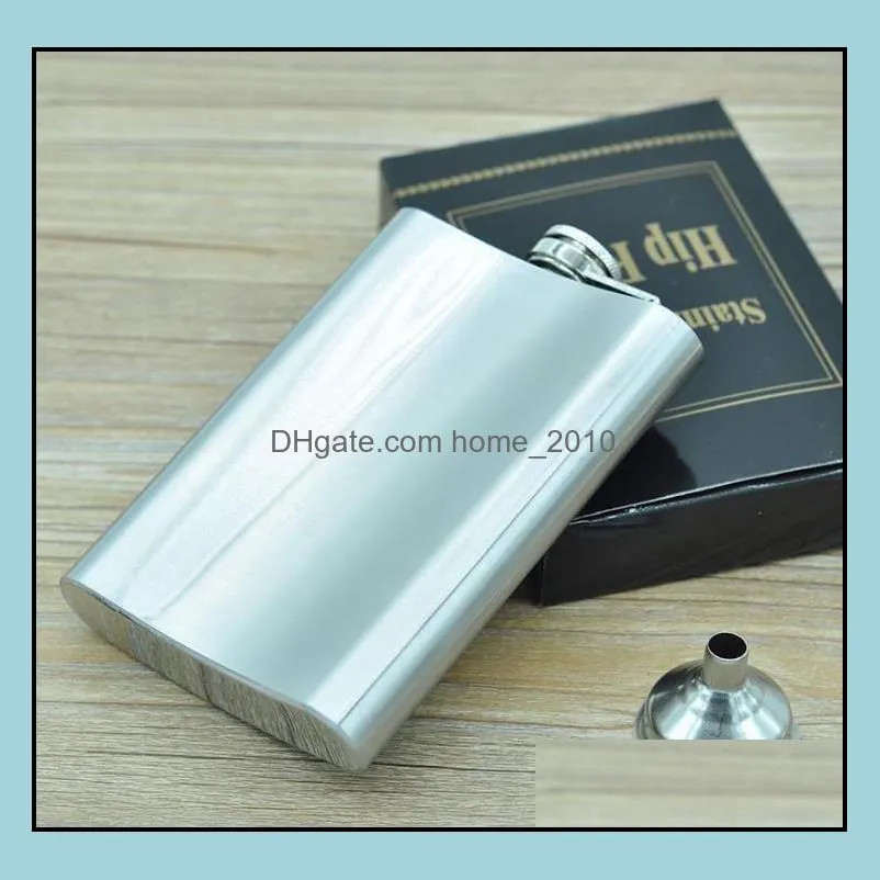 engraved hip flask silver stainless steel flasks 8oz outdoor portable drinkware wine bottles with funnel gift box drinker whiskey pot liquor flagon