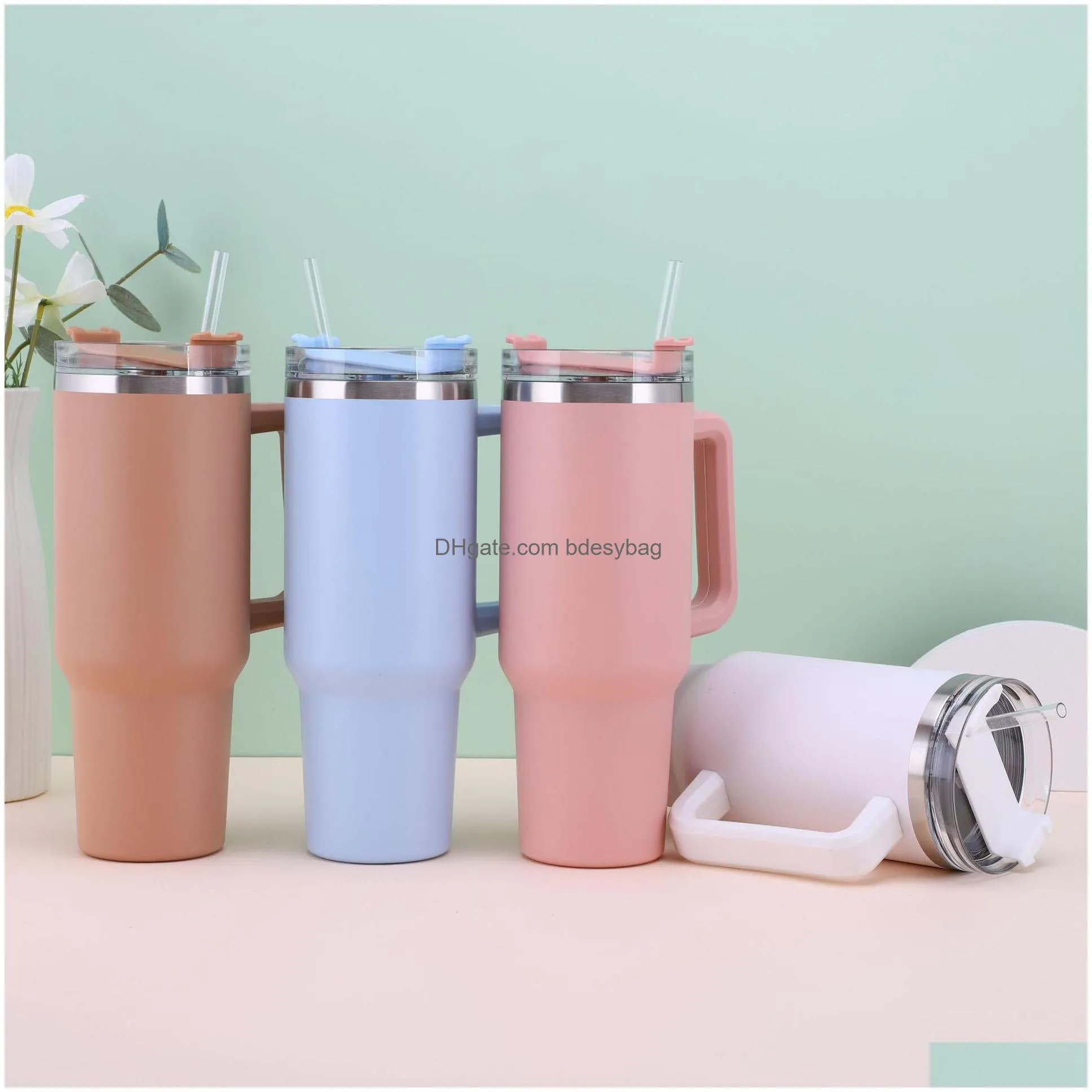 40oz reusable mug tumbler with handle and big capacity straw stainless steel insulated travel mugs tumblers keep drinks cold