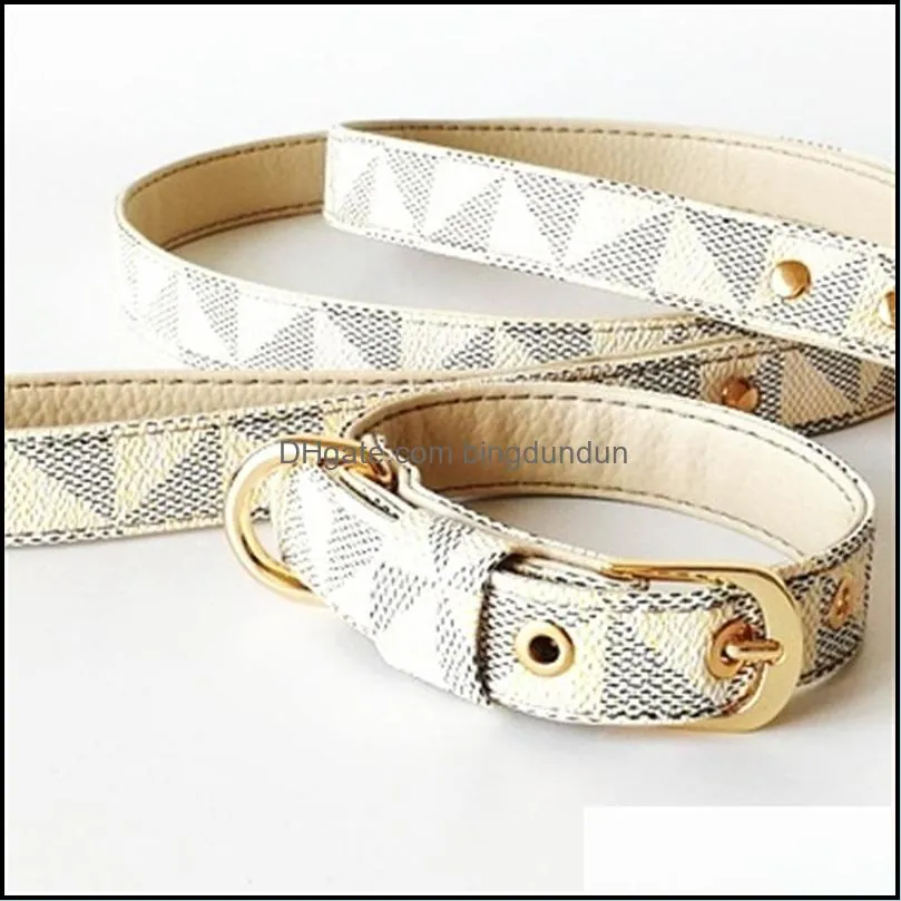 classic plaid pattern dog collars harness and leash set designer pu leather dog collar snake skin pet leashes small medium large dogs