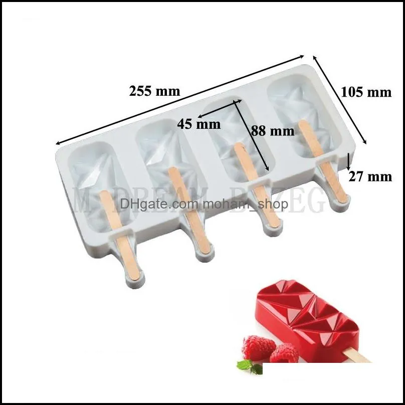 silicone ice cream molds 4 cube tray food safe popsicle maker diy homemade zer ice lolly mould ice cream tool