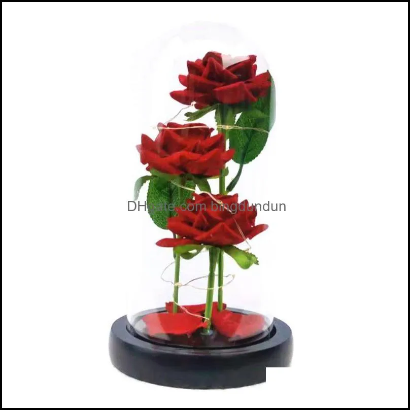 artificial eternal cloth decorative flowers rose led light beauty the beast in glass cover home decor for year valentines christmas mothers day