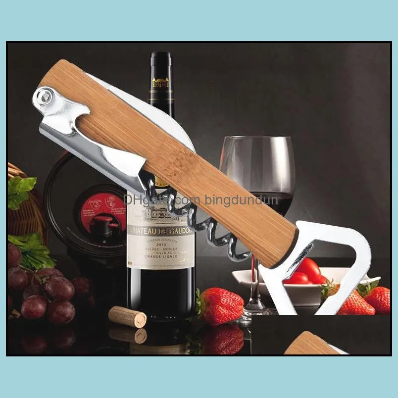 wood handle professional red wine opener screw bottle stainless steel corkscrew for waiters sommelier bartender sn4407