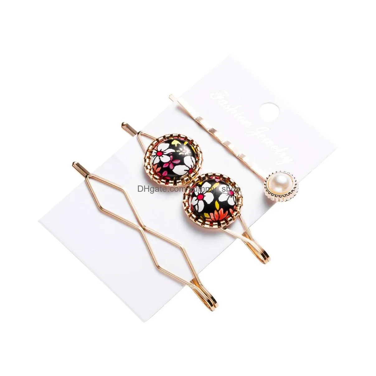 fashion jewelry womens faux pearl hairpin hair clip pin florals circle barrette hair accessories 3pcs/set