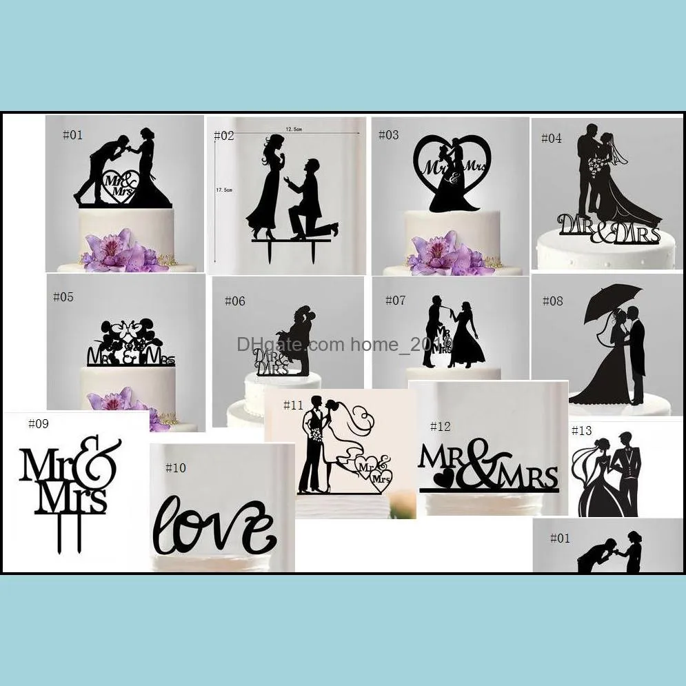 mr mrs wedding decoration cake topper acrylic black romantic bride groom cake accessories for wedding party favors sn511