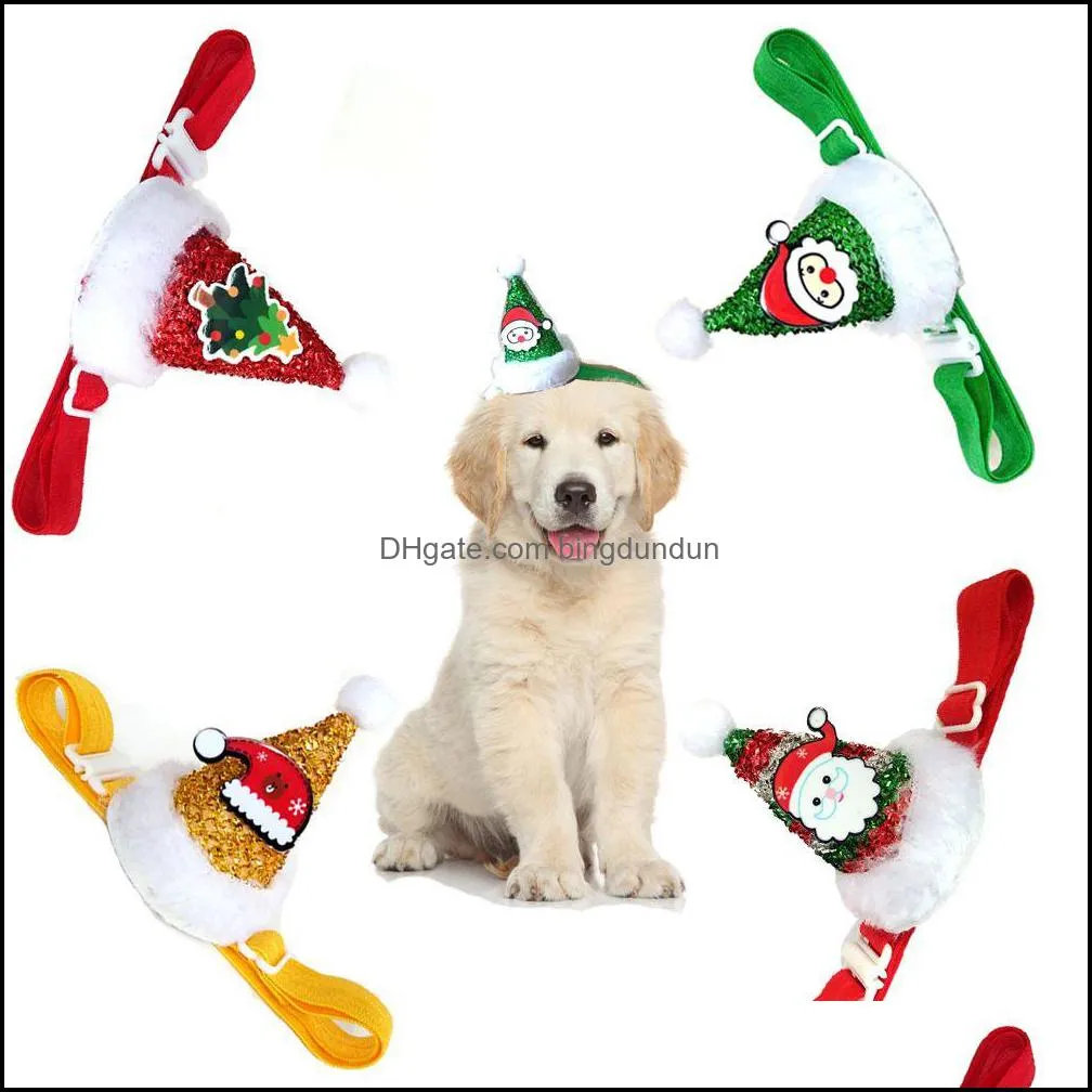 4 colors dog apparel christmas cap for small medium dogs cats adjustable elastic rope pets headwear party headband pet accessories