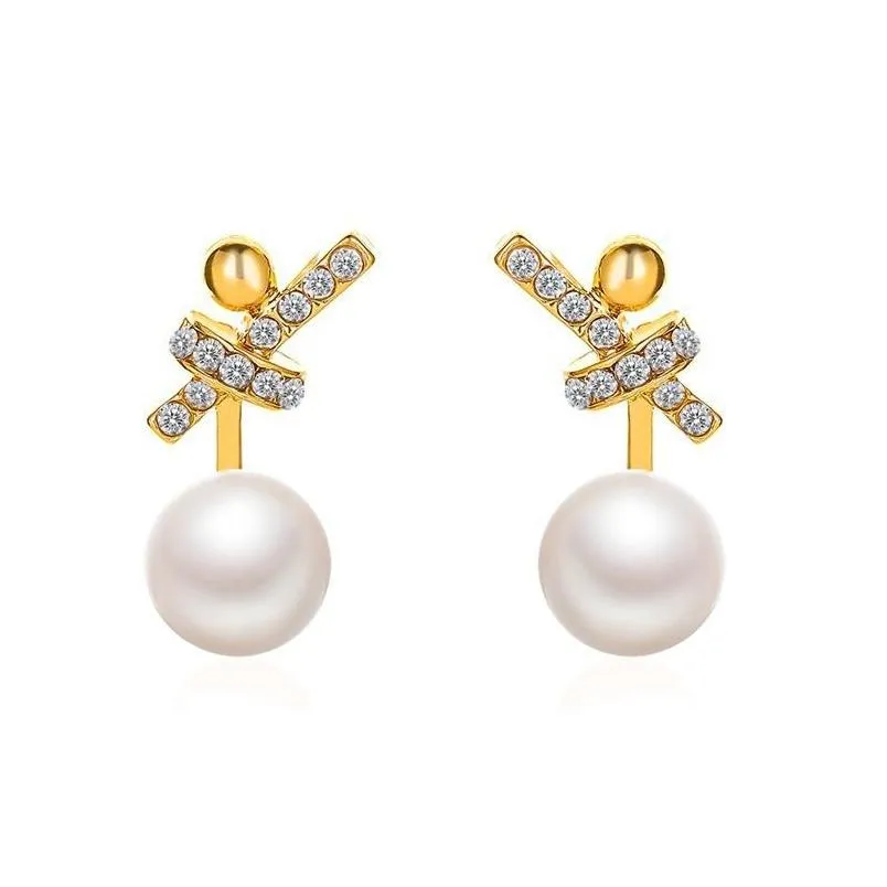 fashion jewelry faux pearl stud earrings s925 silver post rhinstone knot earrings