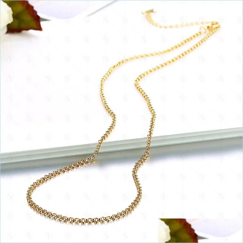 high quality 18k gold plated rolo chains necklaces fashion 1.5mm 18 inch diy pendant brass necklace fine jewelry for women girls 326