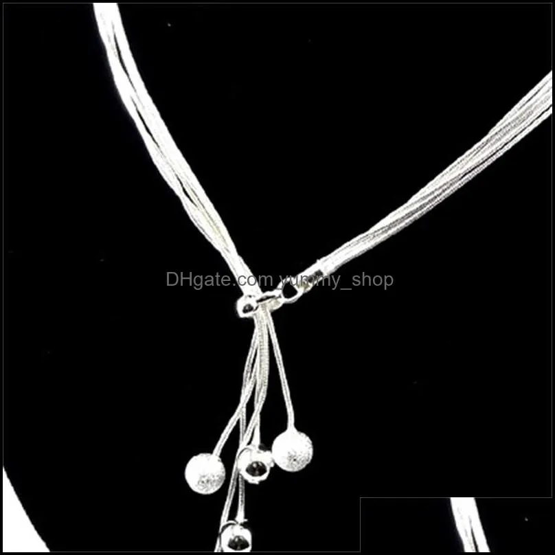 fashion elegant ladies necklace 925 small ball pendant long necklace mulit chain silver plated jewelry loving gift 875 q2