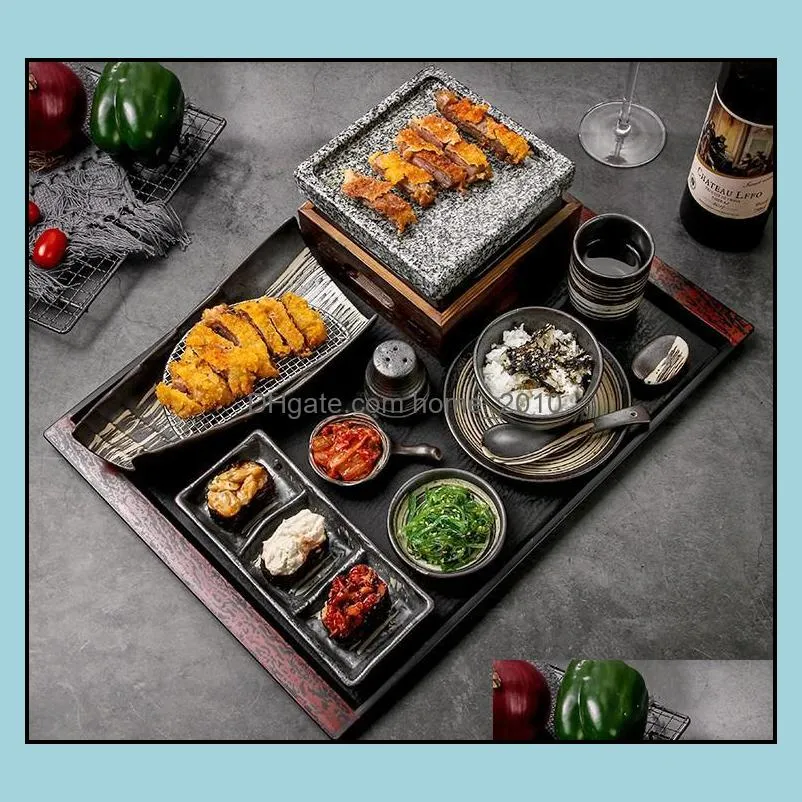 mini barbecue grill table bbq groove rock baking pan teppanyaki steak plate high temperature slate bbq plate rrb14471