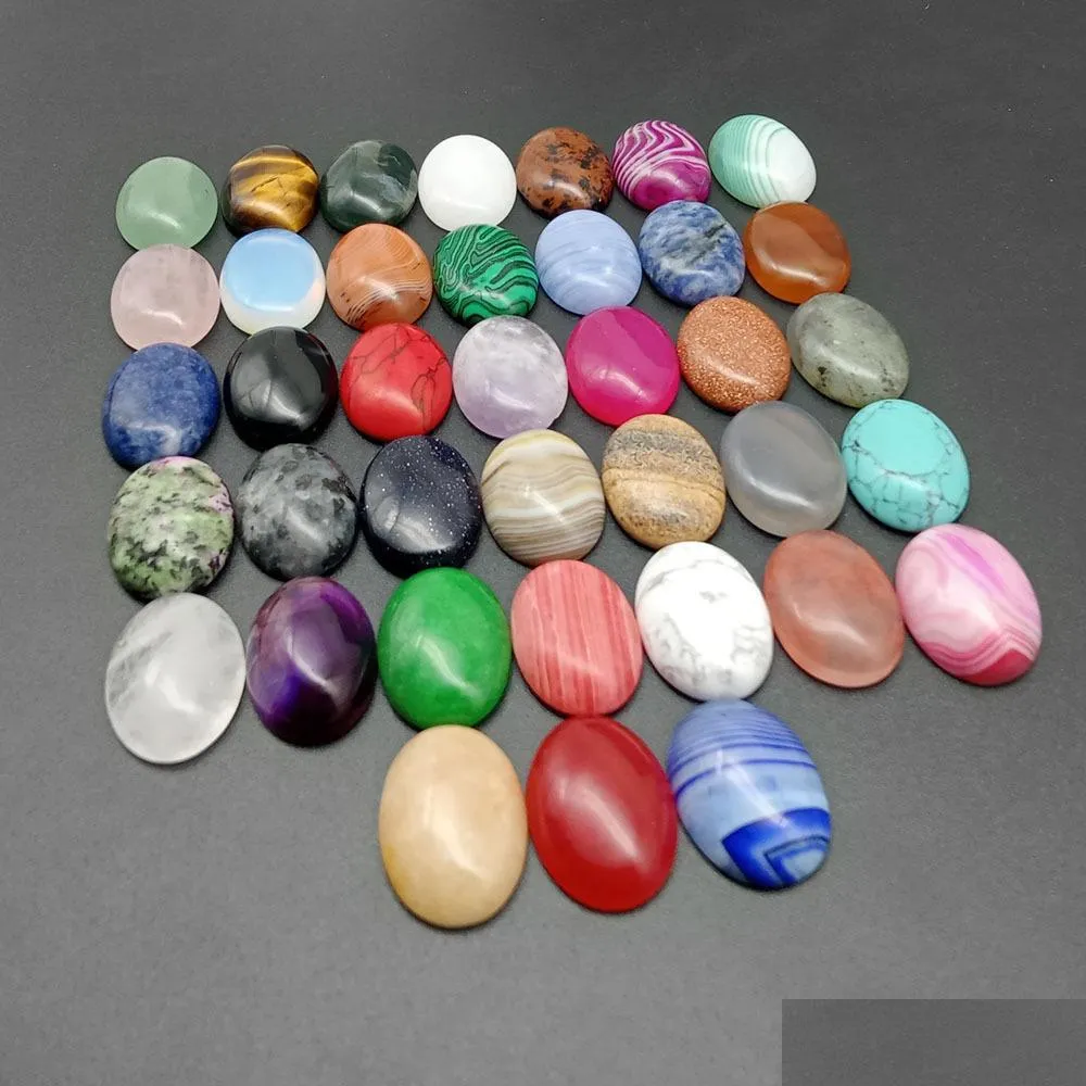 25x18mm natural crystal stone oval cabochon loose beads opal rose quartz turquoise stones face reiki healing crystal necklace ring earrrings jewelry