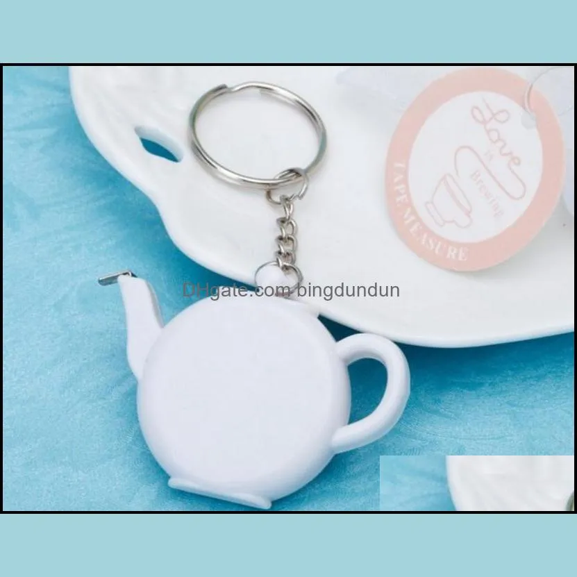 200pcs love is brewing teapot measuring tape measure keychain key chain portable key ring wedding party favor gift sn929