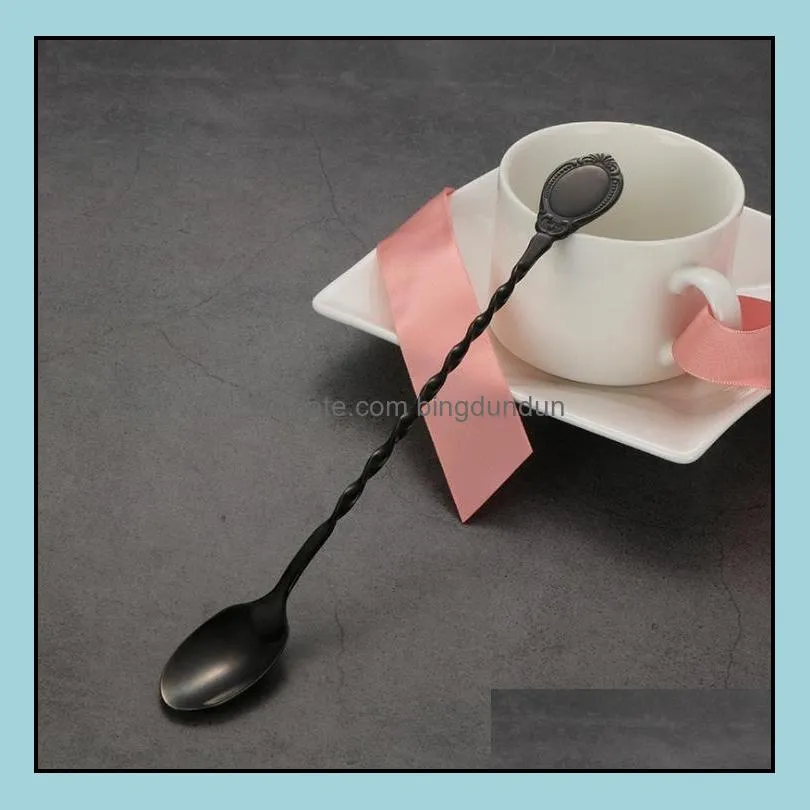 stainless steel spiral stir spoon long handle retro mixing spoons coffee cocktail stir spoon bar kitchen bartender tools sn3251