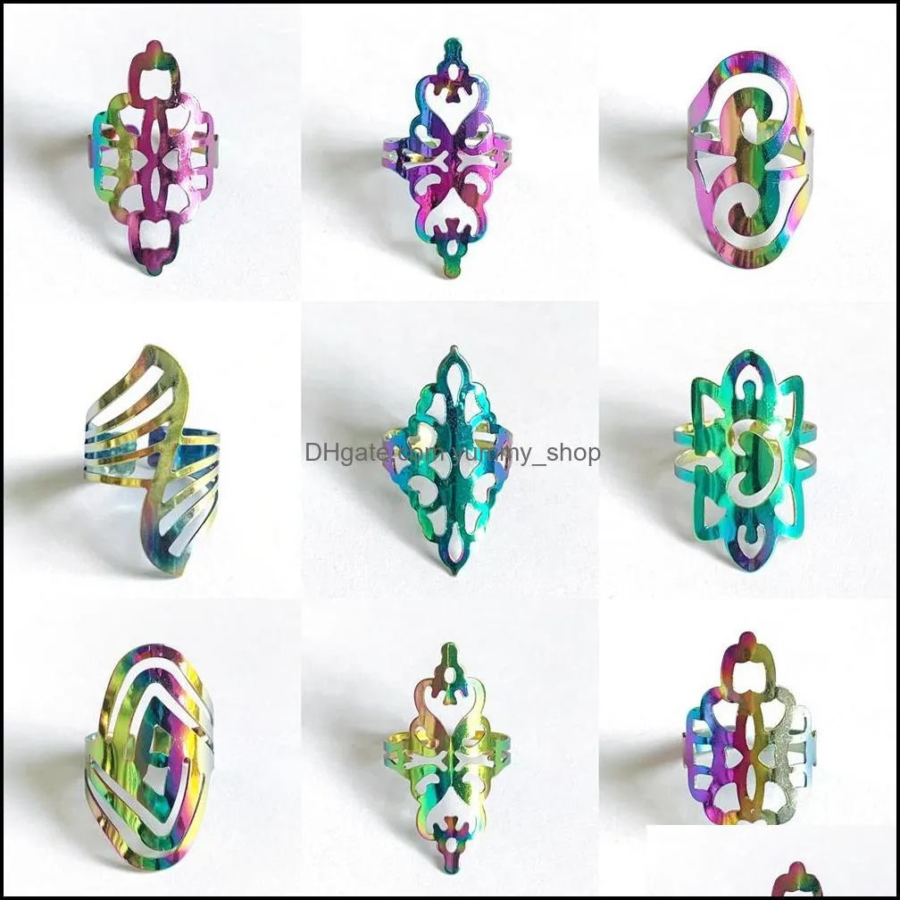 wholesale 50pcs rainbow cut assorted desgin alloy rings fashion cool summer men party gifts jewelry