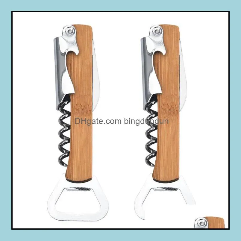 wood handle professional red wine opener screw bottle stainless steel corkscrew for waiters sommelier bartender sn4407