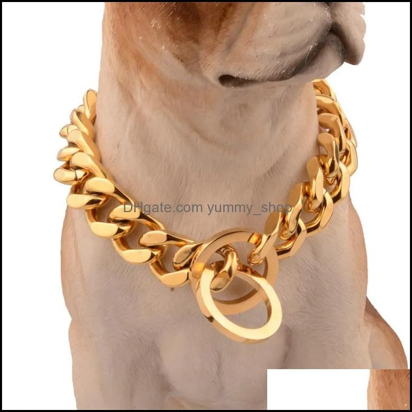 15mm stainless steel dog chain metal training pet collars thickness gold silver slip dogs collar for large dogs pitbull bulldog 664 v2