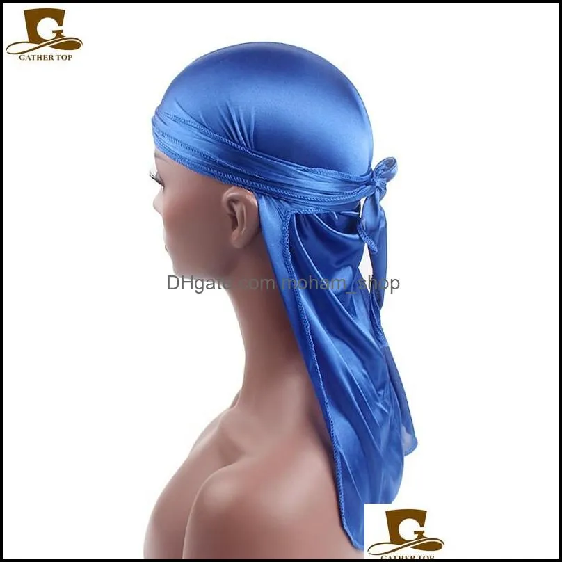 fashion silk long tail scarf cap multi colors soft satin durag bandanna turban for women pirate hat high quality 5jd kk