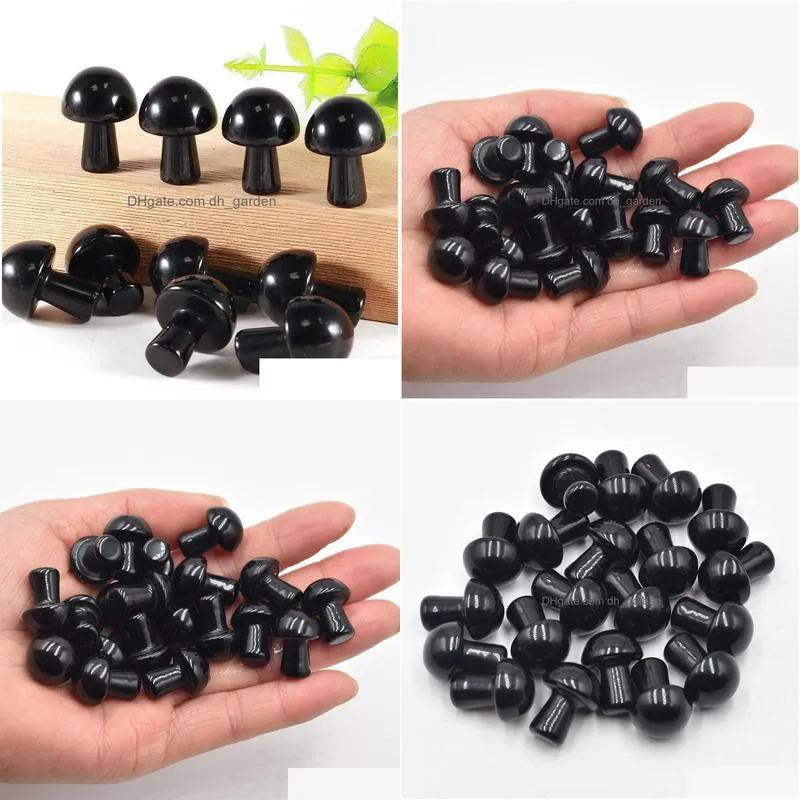 20mm black mini mushroom plant statue stone carving home decoration crystal polishing gem for jewelry making