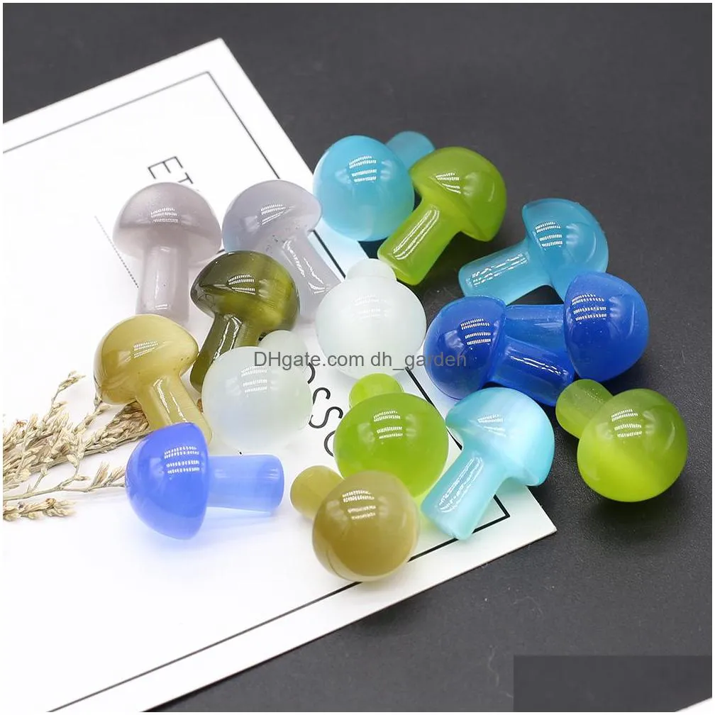 fashion blue green yellow cats eye stone glass crystal ornament mushroom charm loose beads for plant decoration