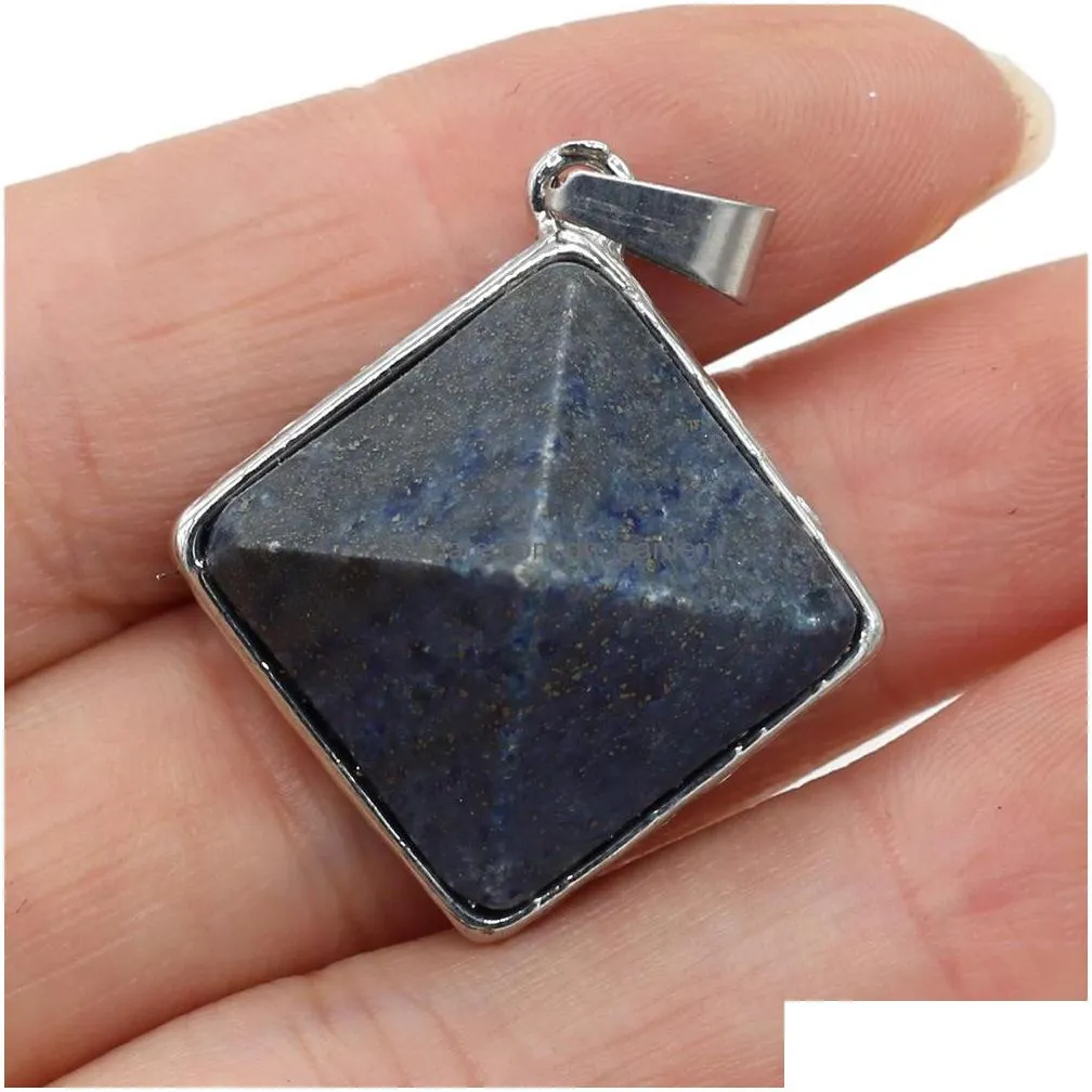 square natural stone charms pyramid pendant rose quartz healing reiki crystal diy necklace earrings women fashion jewelry finding