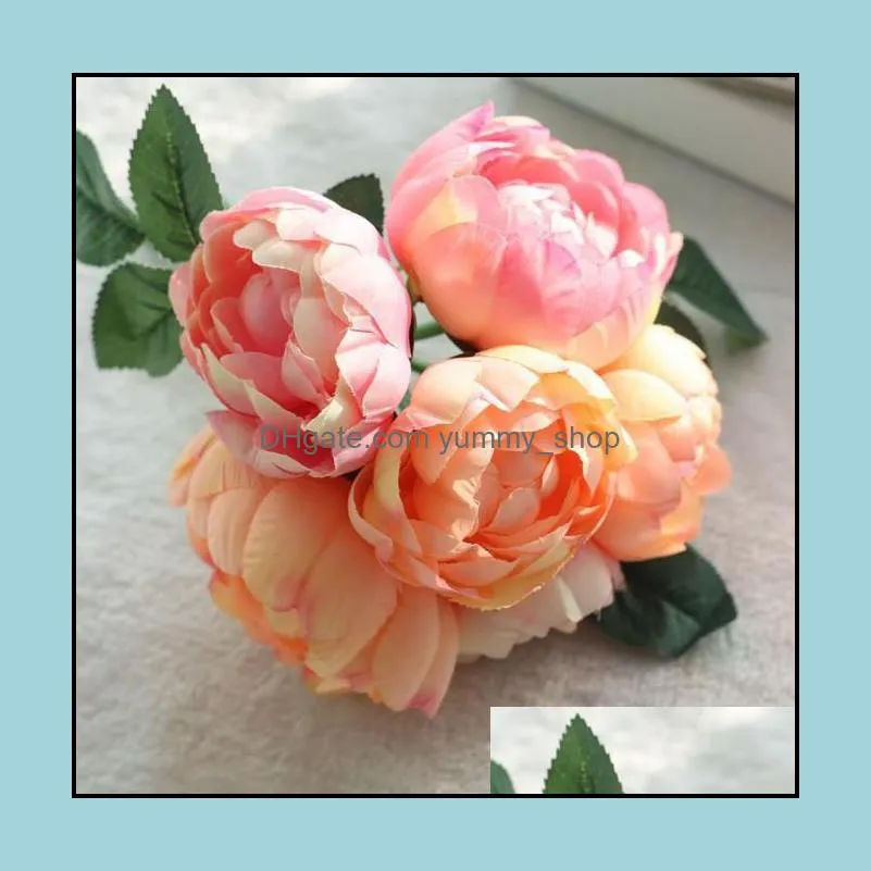 6 heads artificial rose peony silk flower bouquet festival valentines day anniversary gift wedding home table arrangements decoration 241