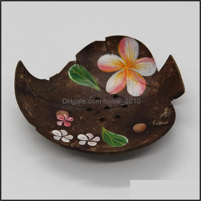 painted flowers creative soap dishes from thailand retro wooden bathroom soap coconut shape soap dishes holder home accessories 