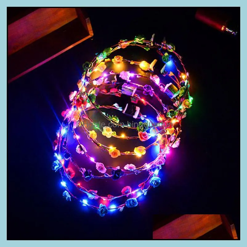 wholesale party glowing wreath colourful flower headband women girls led light up hairband garlands gifts