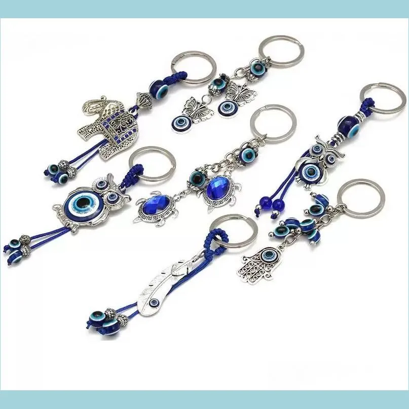 animal butterfly turtle elephant evil eyes keychain key chain glass blue eye pendant ornament key rin