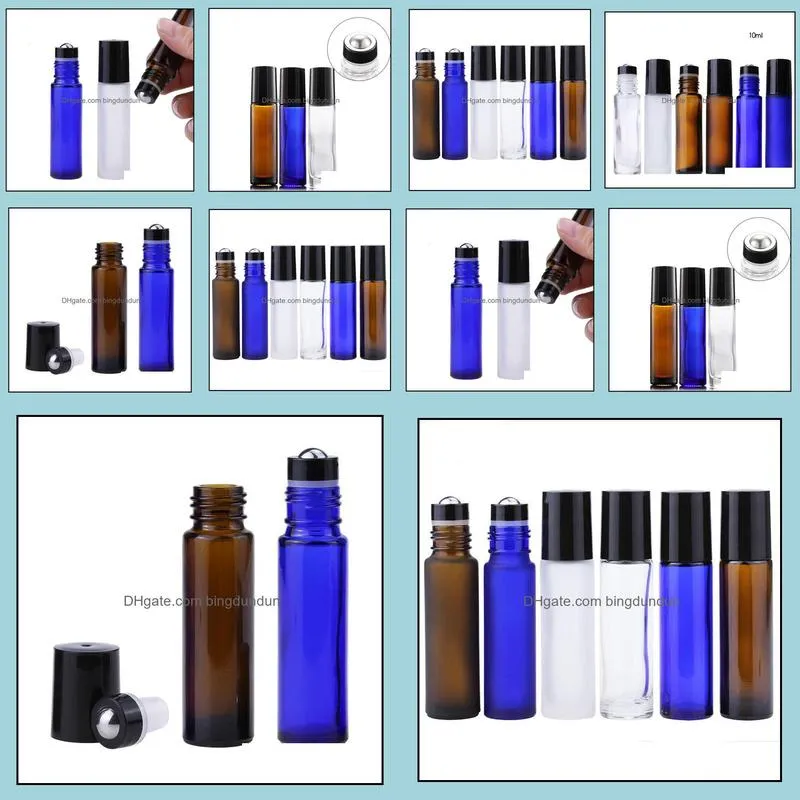 10ml amber/blue/clear glass roll on bottle  oil vials with metal ball roller aromatherapy perfumes package container sn3413